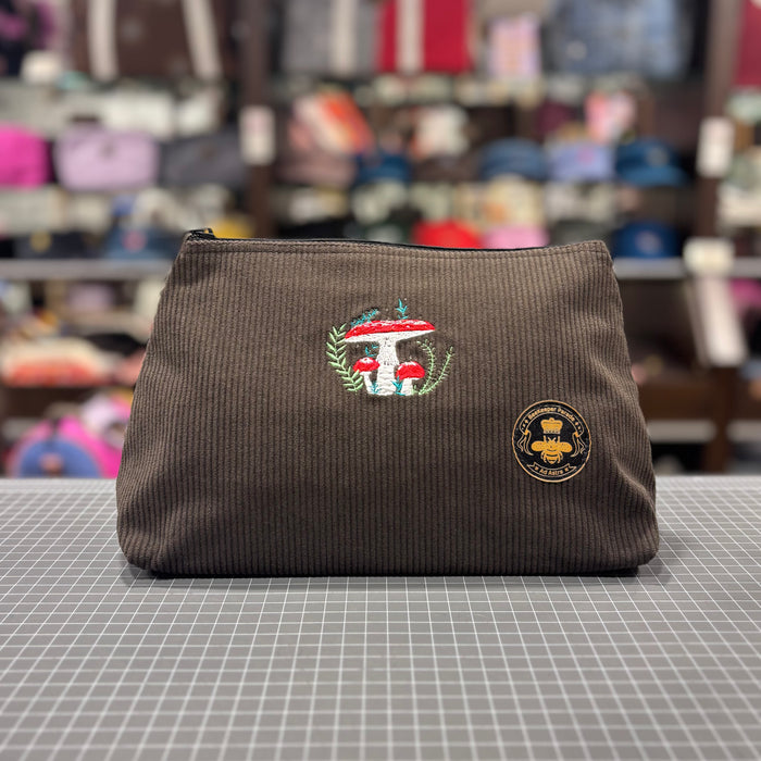 The Mushroom 🍄 on Chocolate Corduroy Large Toiletry + Makeup Bag