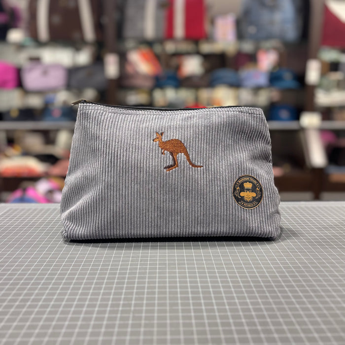 The Kangaroo 🦘 Gray Corduroy Large Toiletry + Makeup Bag