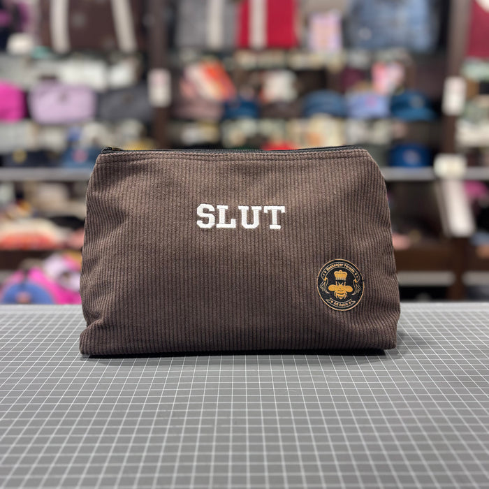 The Slut 💋 Chocolate Corduroy Large Toiletry + Makeup Bag