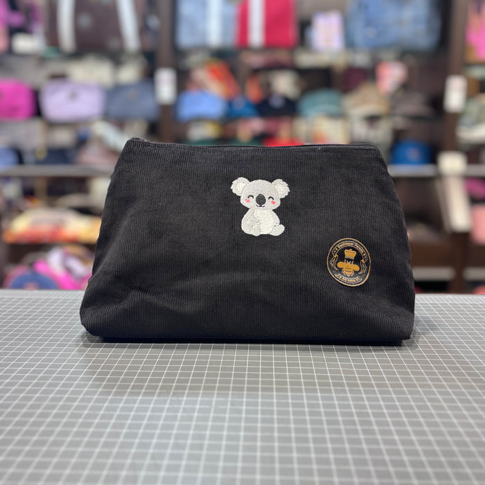 The Koala 🐨 Black Corduroy Large Toiletry + Makeup Bag