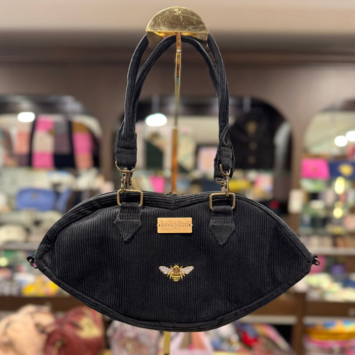 The Bee 🐝 on Black Corduroy 🖤 KOKYKAI BACI KISS CLUTCH 💋