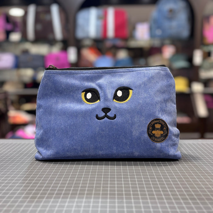 The Cat's Meow 🙀 Sky Blue Corduroy Large Toiletry + Makeup Bag