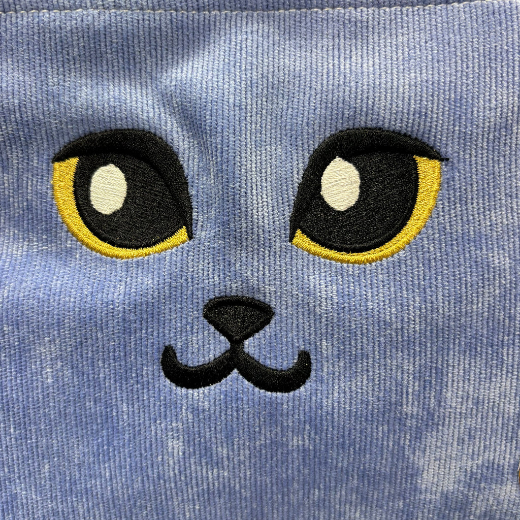 The Cat's Meow 🙀 Sky Blue Corduroy Large Toiletry + Makeup Bag