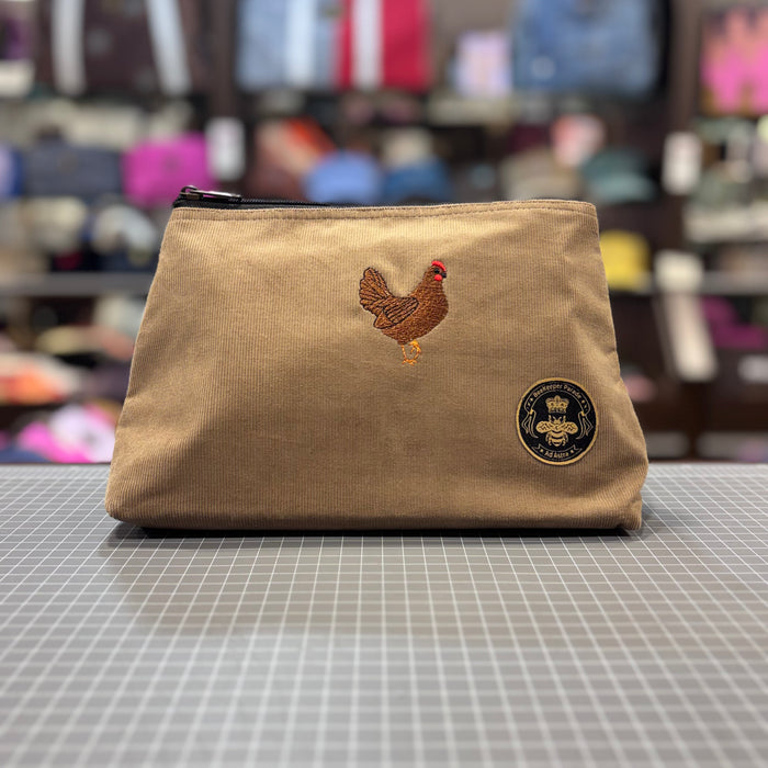 The Chook 🐓 Tan Corduroy Large Toiletry + Makeup Bag