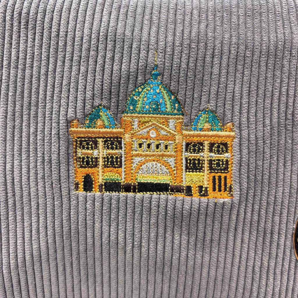 The Flinders St Station 🚊 Gray Corduroy Large Toiletry + Makeup Bag
