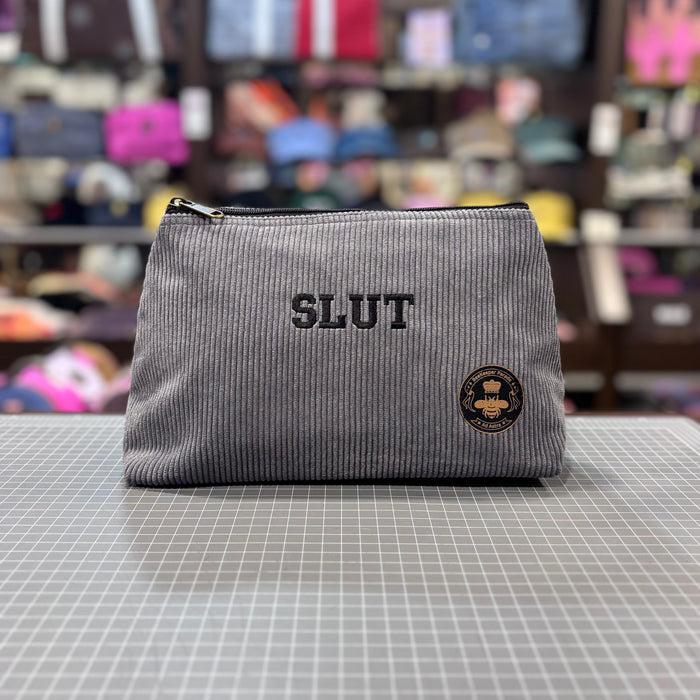 The Slut 💋 Gray Corduroy Large Toiletry + Makeup Bag