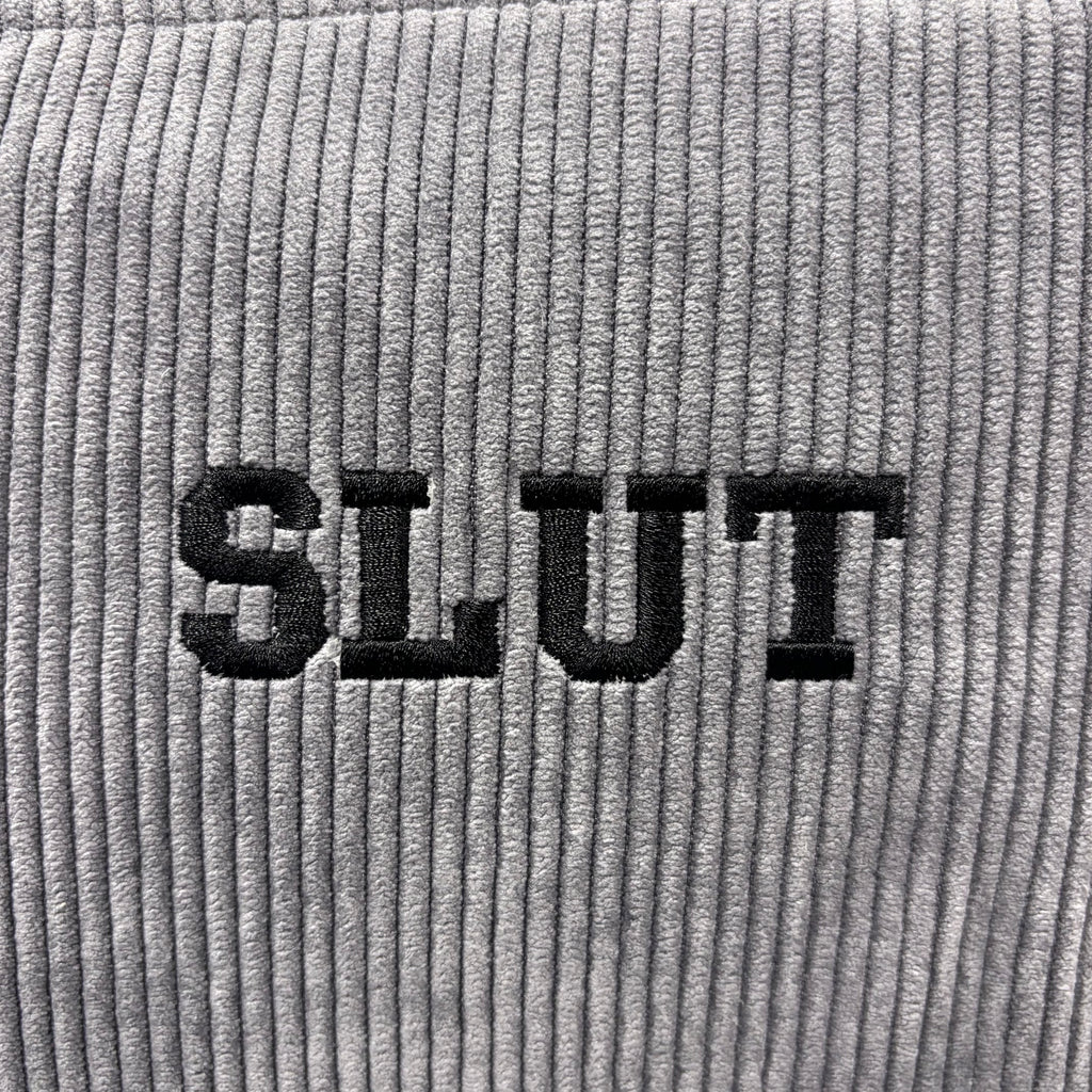The Slut 💋 Gray Corduroy Large Toiletry + Makeup Bag