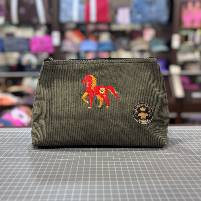 The Horse Zodiac 🐴 Olive Corduroy Large Toiletry + Makeup Bag