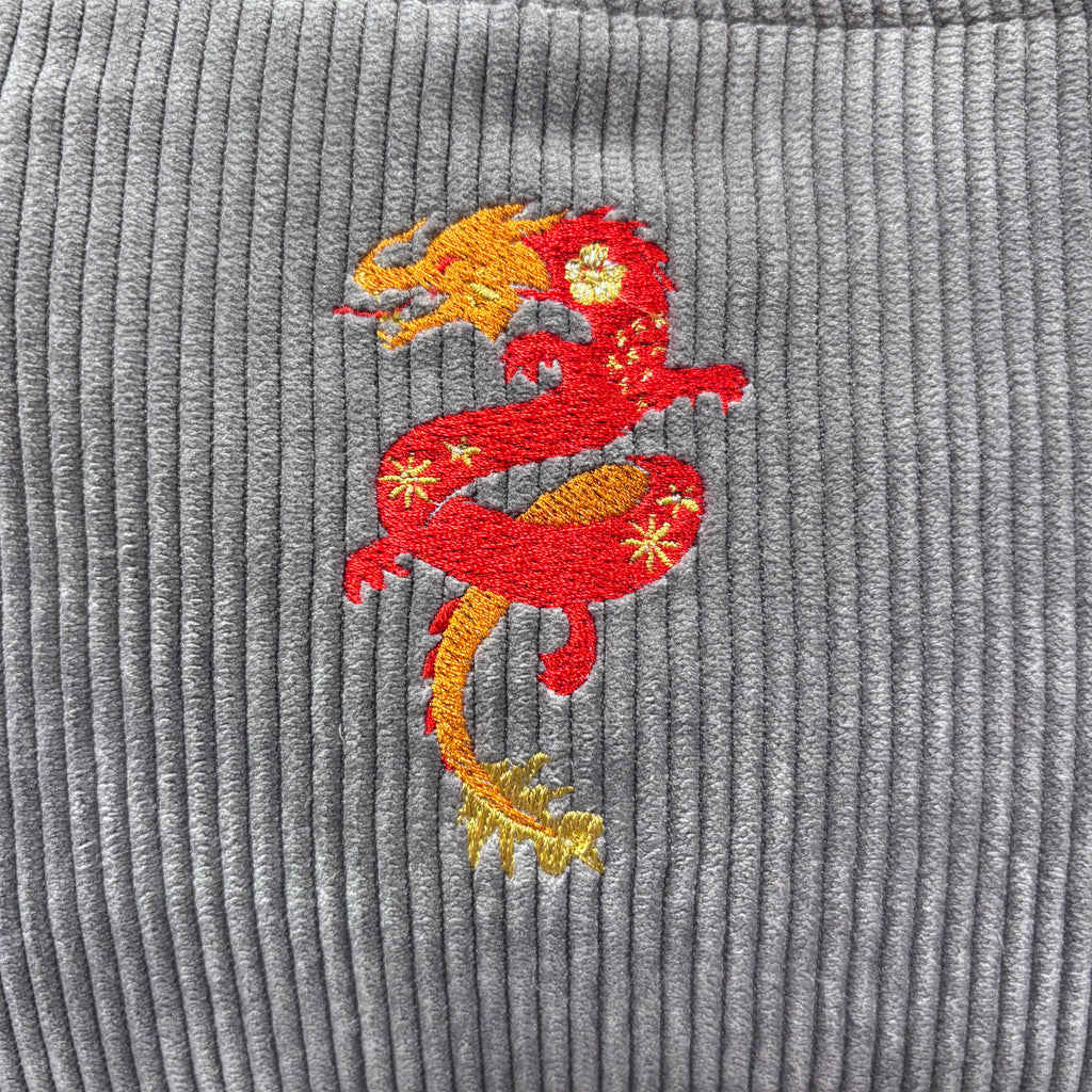 The Dragon Zodiac 🐉 Gray Corduroy Large Toiletry + Makeup Bag