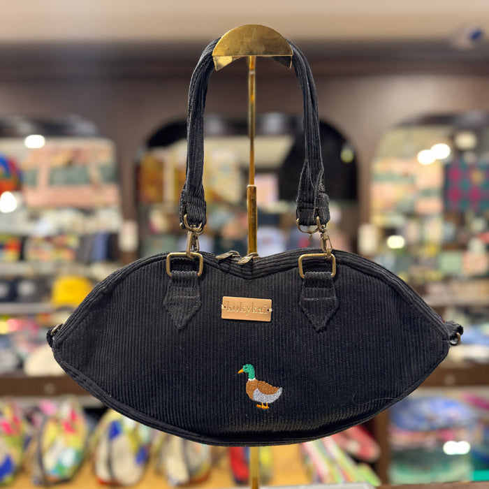 The Duck 🦆 on Black Corduroy 🖤 KOKYKAI BACI KISS CLUTCH 💋