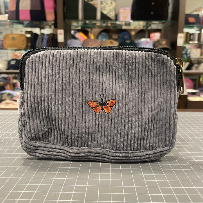 The Monarch Butterfly 🦋🧡 on Grey Corduroy Embroidered Phone + Passport Sleeve