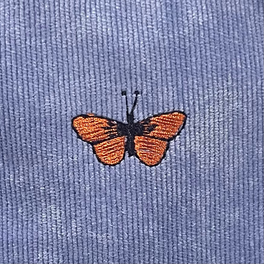The Monarch Butterfly 🦋🧡 on Periwinkle Blue Corduroy Embroidered Phone + Passport Sleeve