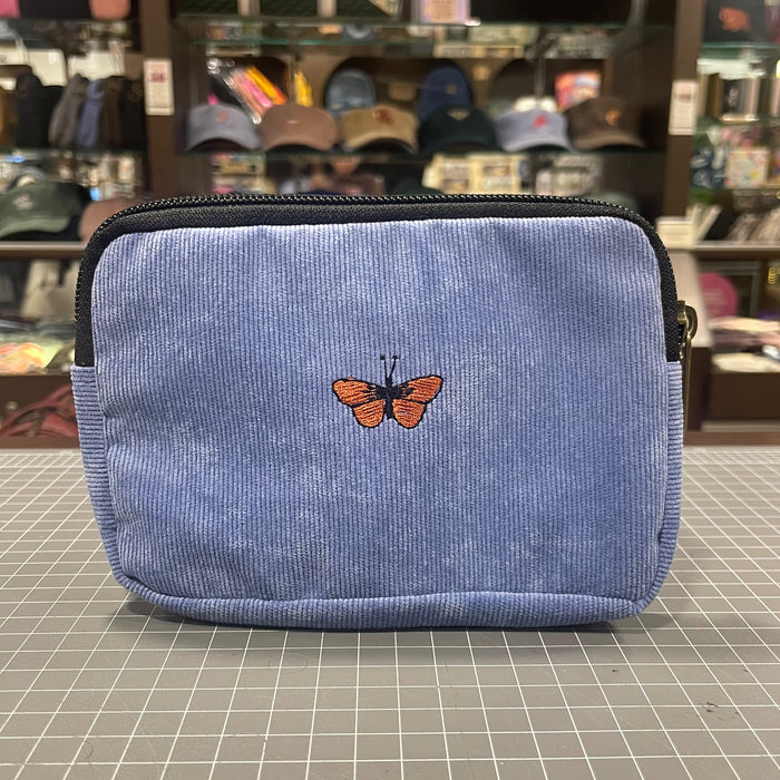 The Monarch Butterfly 🦋🧡 on Periwinkle Blue Corduroy Embroidered Phone + Passport Sleeve