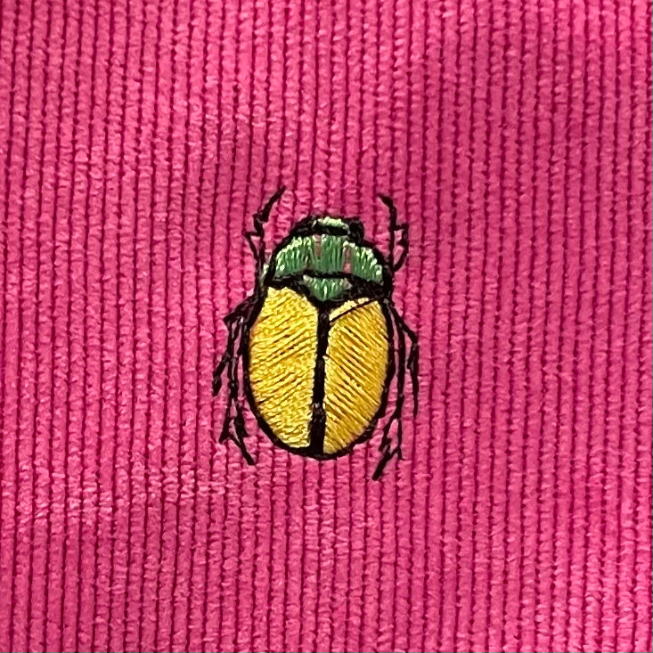 The Yellow Beetle 🪲on Hot Pink Corduroy Embroidered Phone + Passport Sleeve