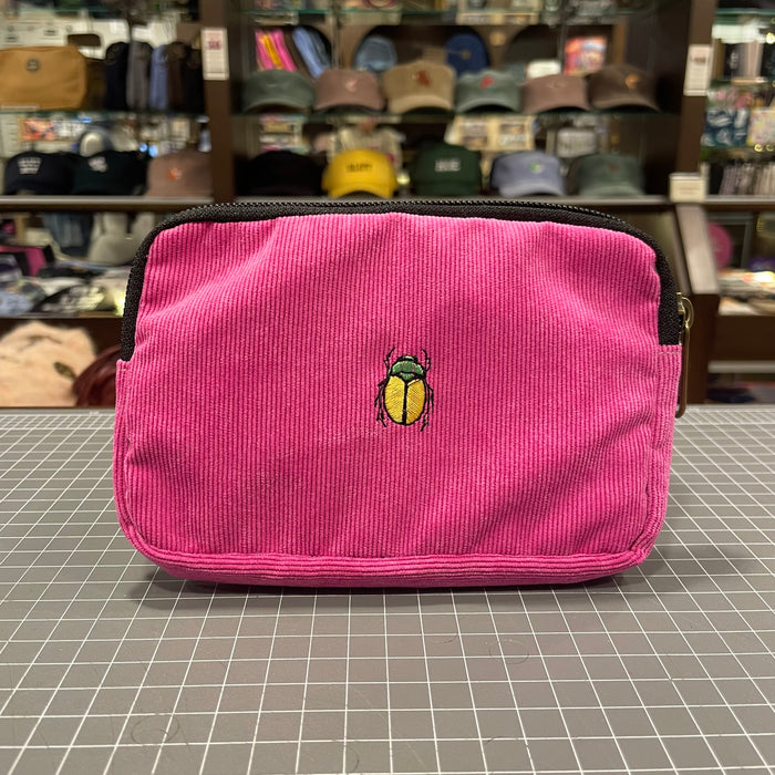 The Yellow Beetle 🪲on Hot Pink Corduroy Embroidered Phone + Passport Sleeve