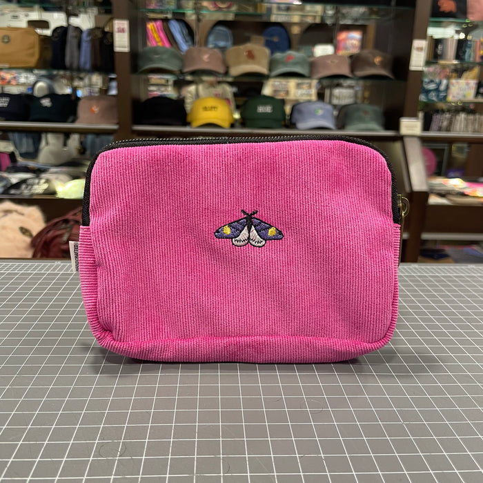 The Purple Moth 💜 on Hot Pink Corduroy Embroidered Phone + Passport Sleeve