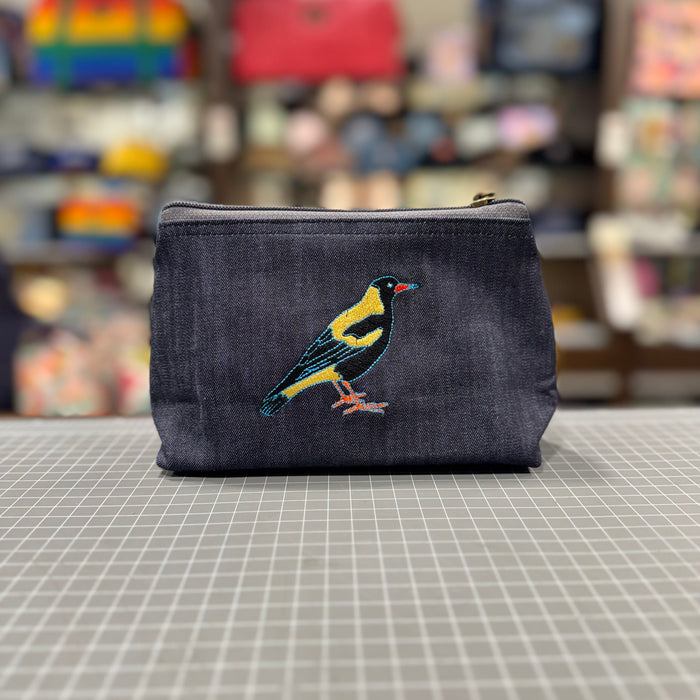 The Golden Magpie 🇦🇺 Embroidered Denim Small Toiletry + Makeup Bag