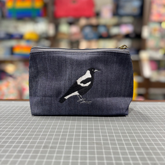 The Magpie 🇦🇺 Embroidered Denim Small Toiletry + Makeup Bag