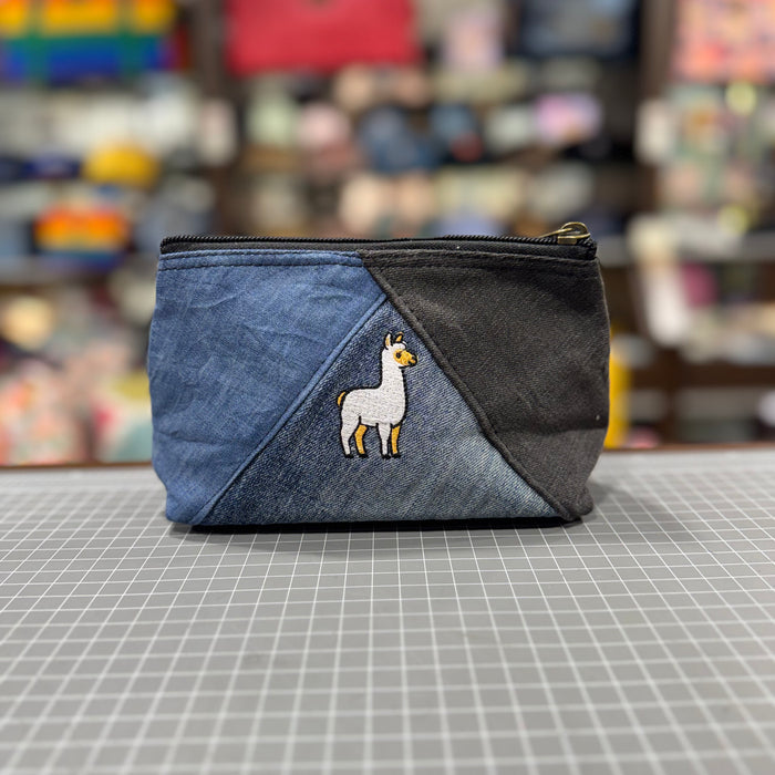 The Llama 🦙 Embroidered Denim Small Toiletry + Makeup Bag