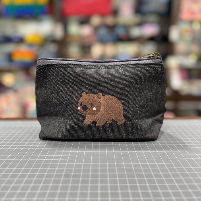The Wombat 🇦🇺 Embroidered Denim Small Toiletry + Makeup Bag