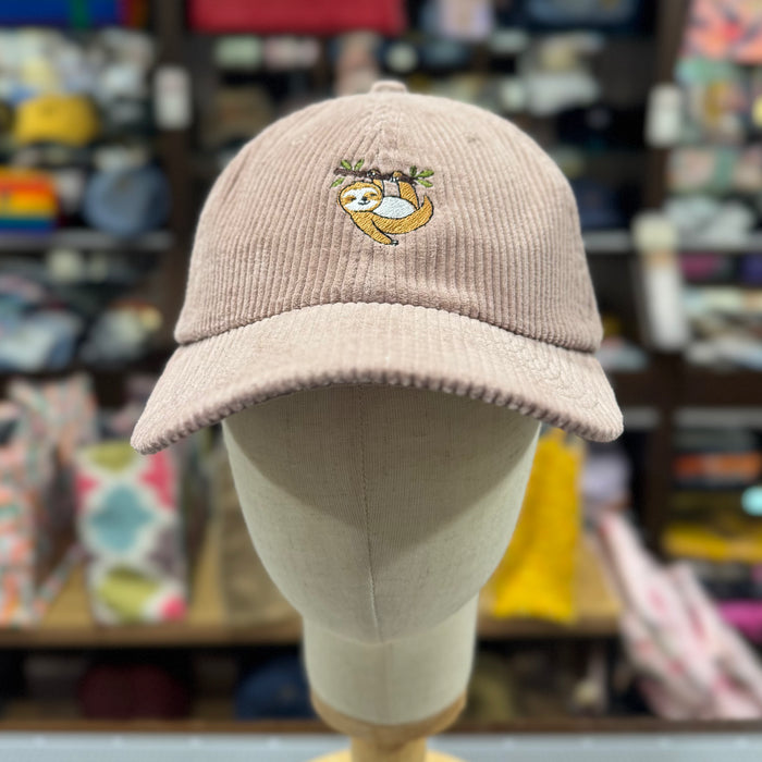 The Sloth 🦥 Embroidered Corduroy Cap (Morning Pink)