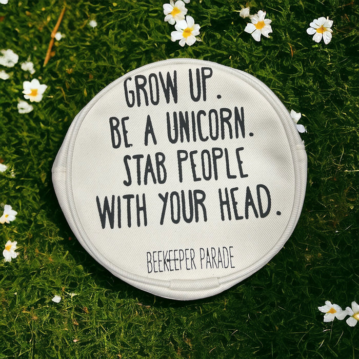 THE "GROW UP. BE A UNICORN 🦄" QUOTE BeeKeeper Luna Handbag 🌙 (WHITE CANVASS)