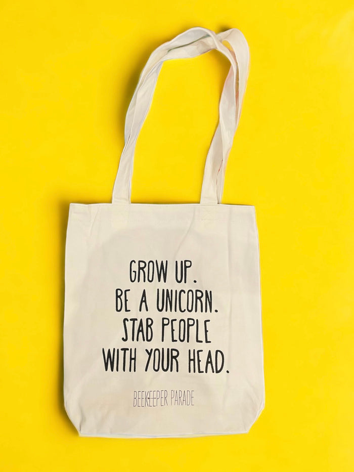 The "Grow up. Be a Unicorn 🦄" Quote Tote Large (White Canvass)