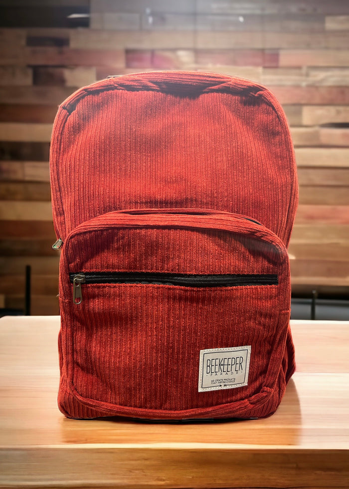 The Panda Red Corduroy Royal BeeKeeper Backpack
