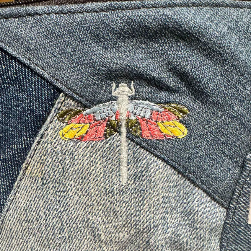 The Dragonfly on Denim Patch  BeeKeeper Pouch (Small) Embroidered Collection 🪡