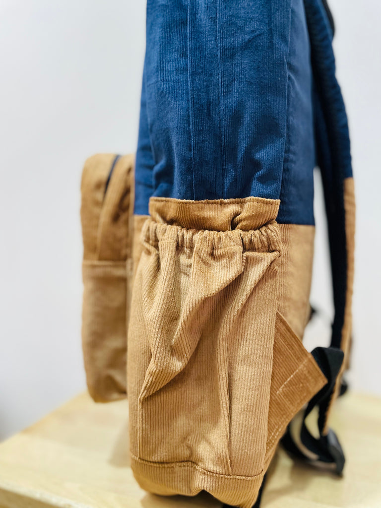 The Two Tone Navy and Tan Corduroy Royal BeeKeeper Backpack